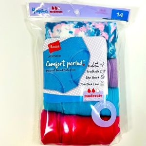 Hanes Girls Comfort Period Hipster Period Underwear Moderate Leak 
Size 14 girls